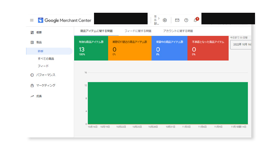 マーチャントセンター。診断。