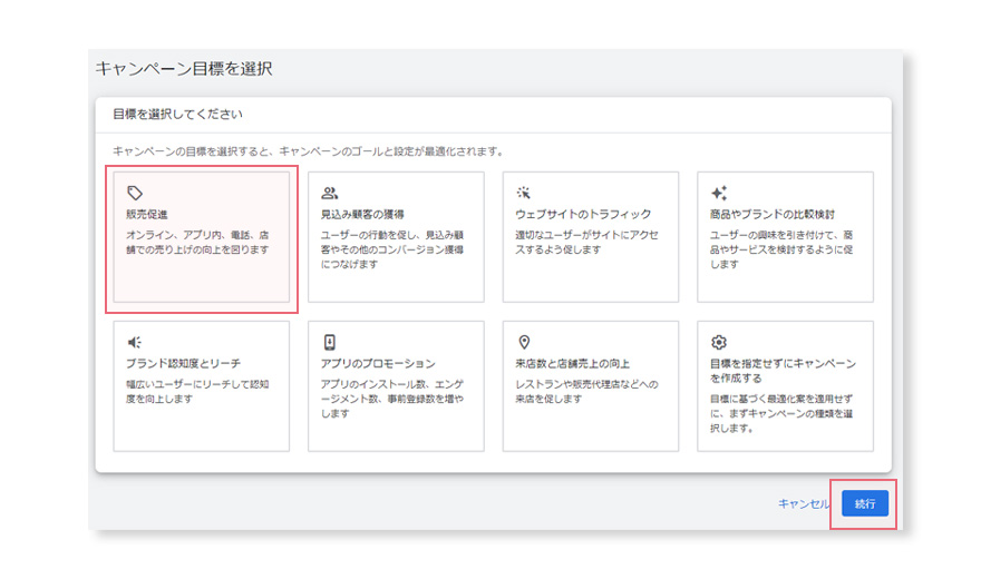 Google広告の設定。販売促進。